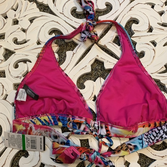 Kenneth Cole Reaction Multi Color Printed Triangle Halter Bikini Top Size L NWT - Picture 4 of 6